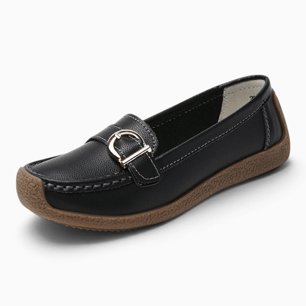 Mocassins femme bleu vue de côté montrant la découpe ouverte à l'arrière