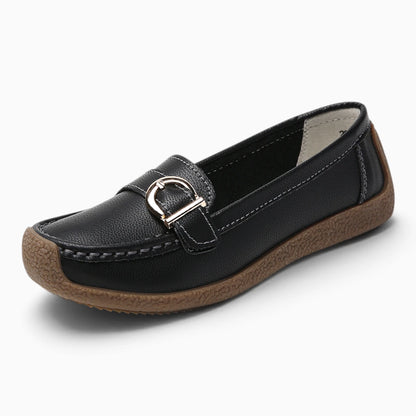 Mocassins femme bleu vue de côté montrant la découpe ouverte à l'arrière