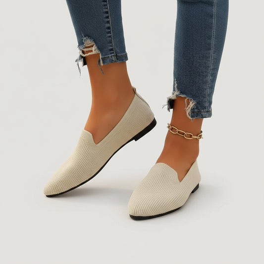 Mocassin souple femme en maille tricot confortable sans lacet