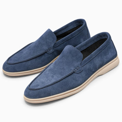 Mocassin suède homme bleu marine, trois-quarts côté