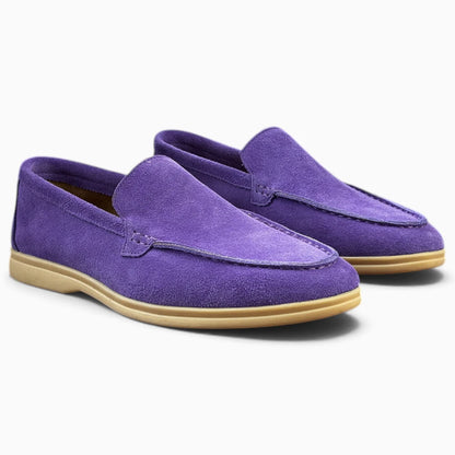 Mocassin suède homme prune, cadrage trois-quarts