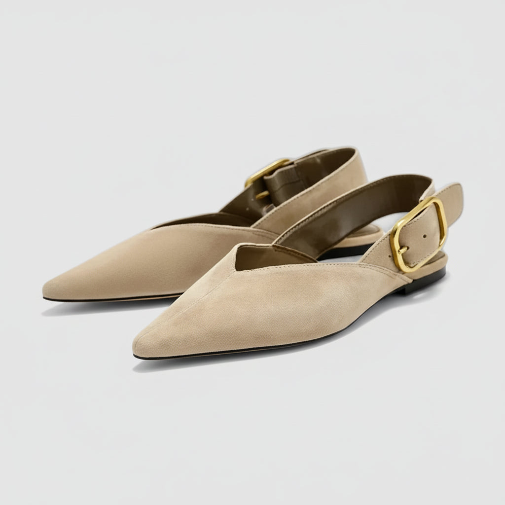 Mocassin suède camel femme avec boucle métal discrète