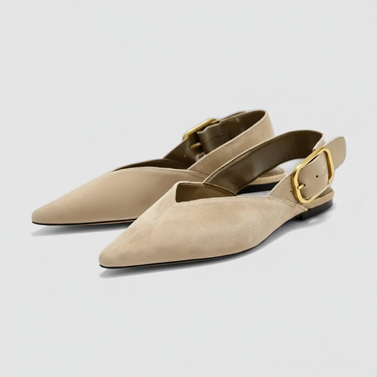 Mocassin suède camel femme avec boucle métal discrète