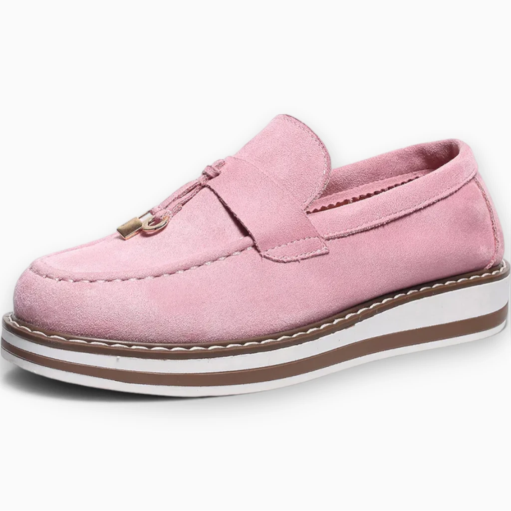 Mocassin suédine femme rose doux à enfiler sans lacet