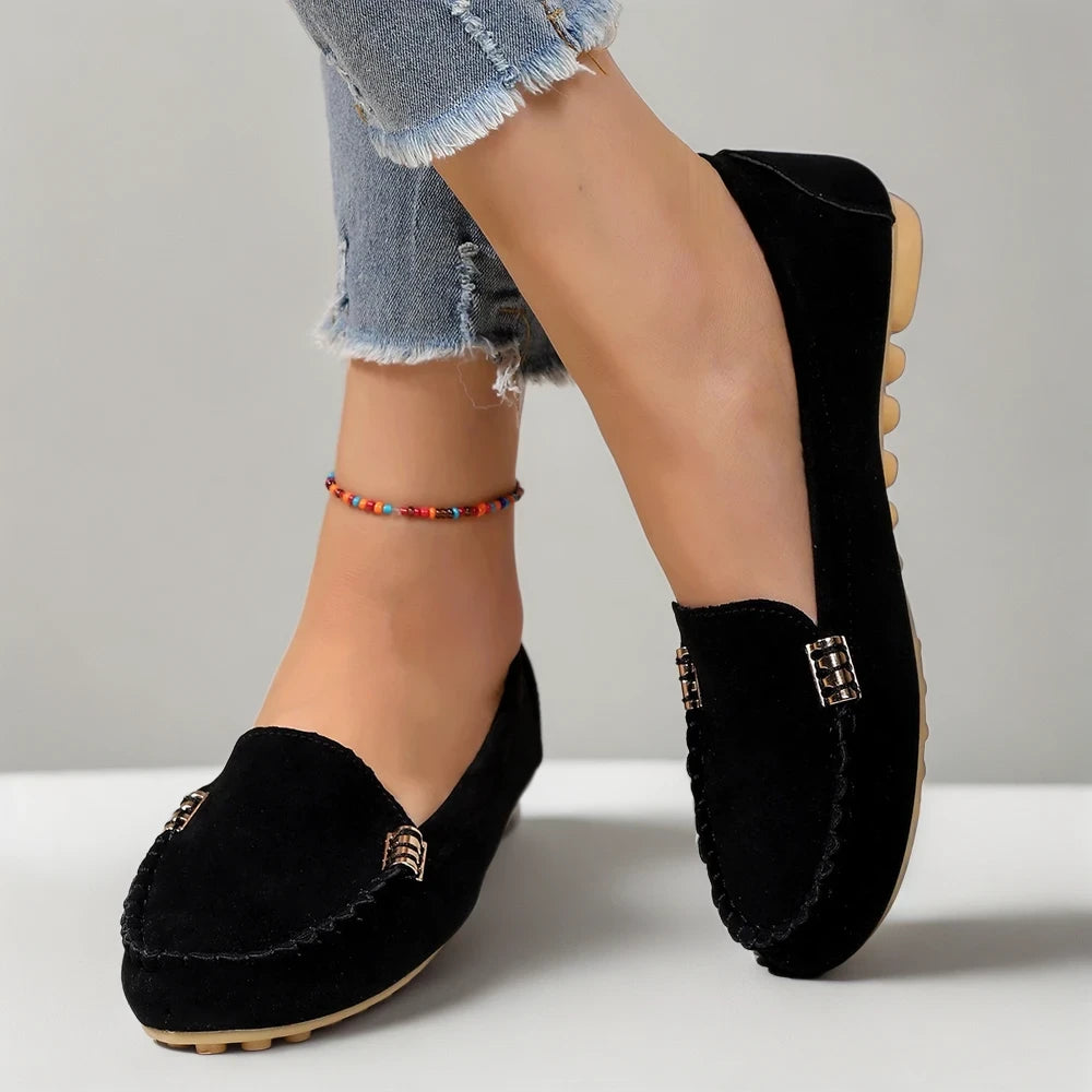 Mocassin femme confort vue de dessus montrant le motif de tressage discret