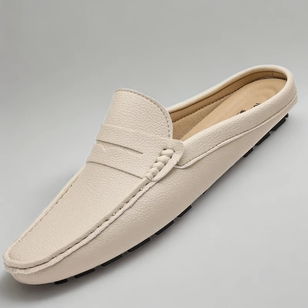 Chaussure mocassin bicolore bleu marine et crème confortable