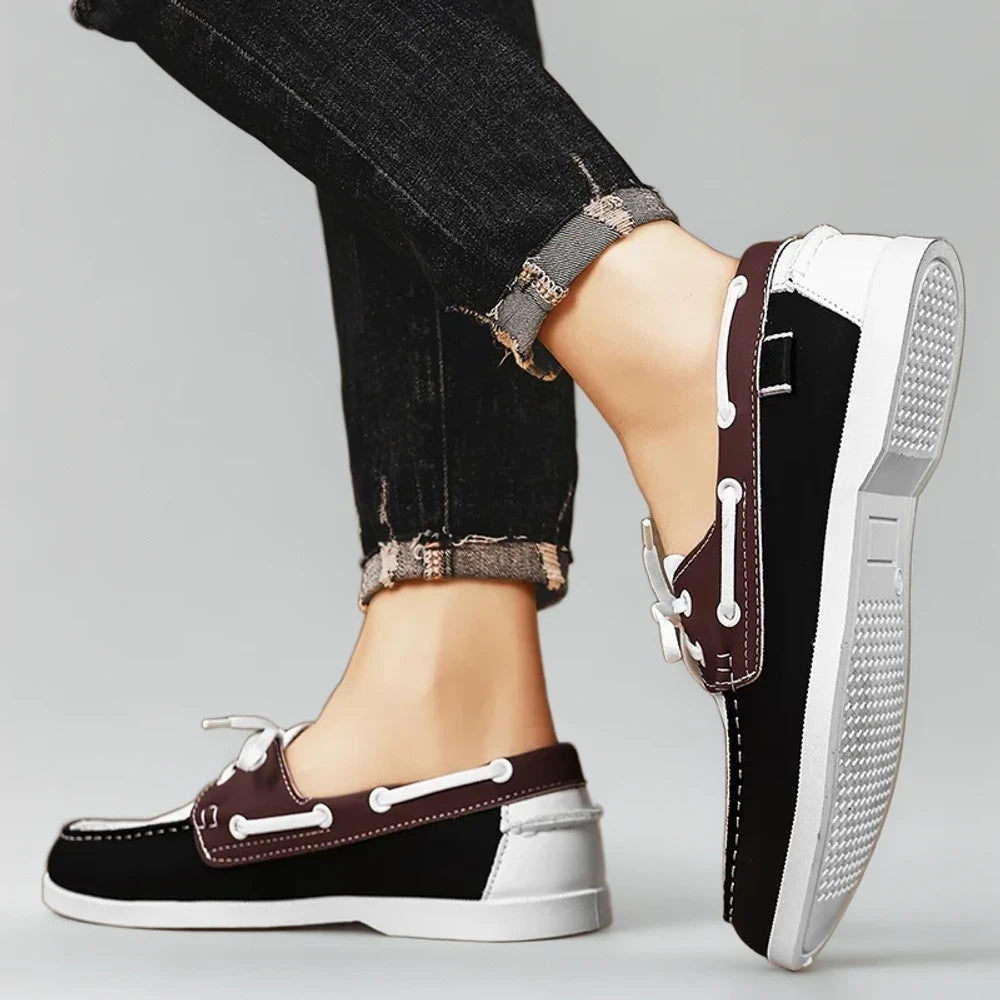 Mocassins bicolores homme noir et gris style italien