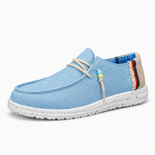 Mocassins bleus d'été pour homme, toile respirante sans lacet, coupe basse décontractée
