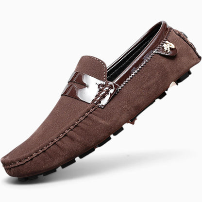 Mocassins bleus pour homme vue de face avec design sans lacet