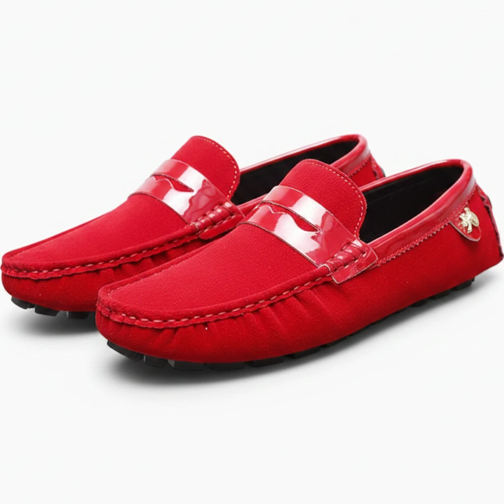 Détail du confort mocassins bleus avec intérieur rembourré