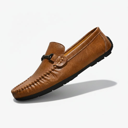 Mocassins classiques pour homme en cuir marron avec semelle souple antidérapante