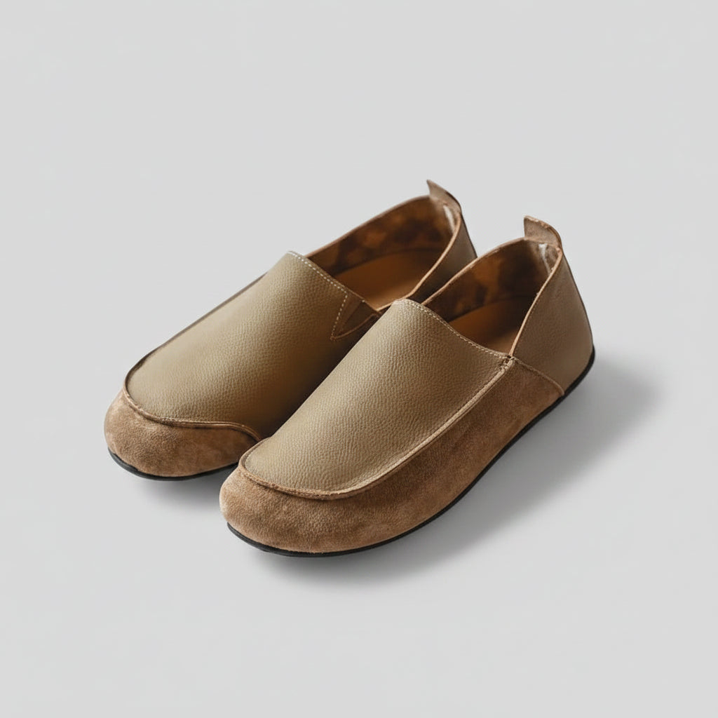 Mocassins cloutés kaki en textile souple avec grosses semelles épaisses