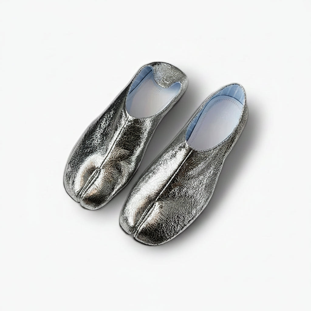 Mocassins femme pointus noirs en cuir PU avec bout fendu graphique