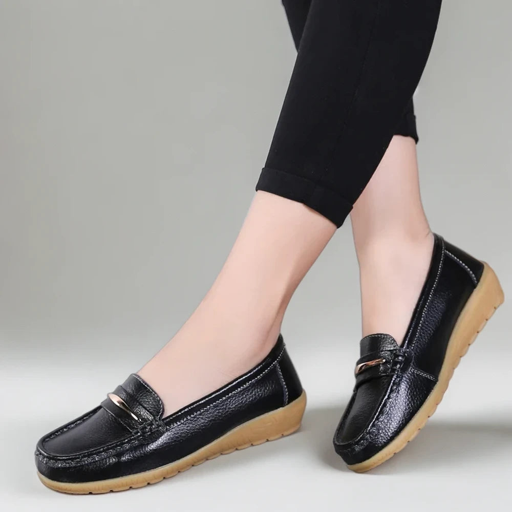 Mocassin noir à paillettes femme avec finitions luxe en cuir