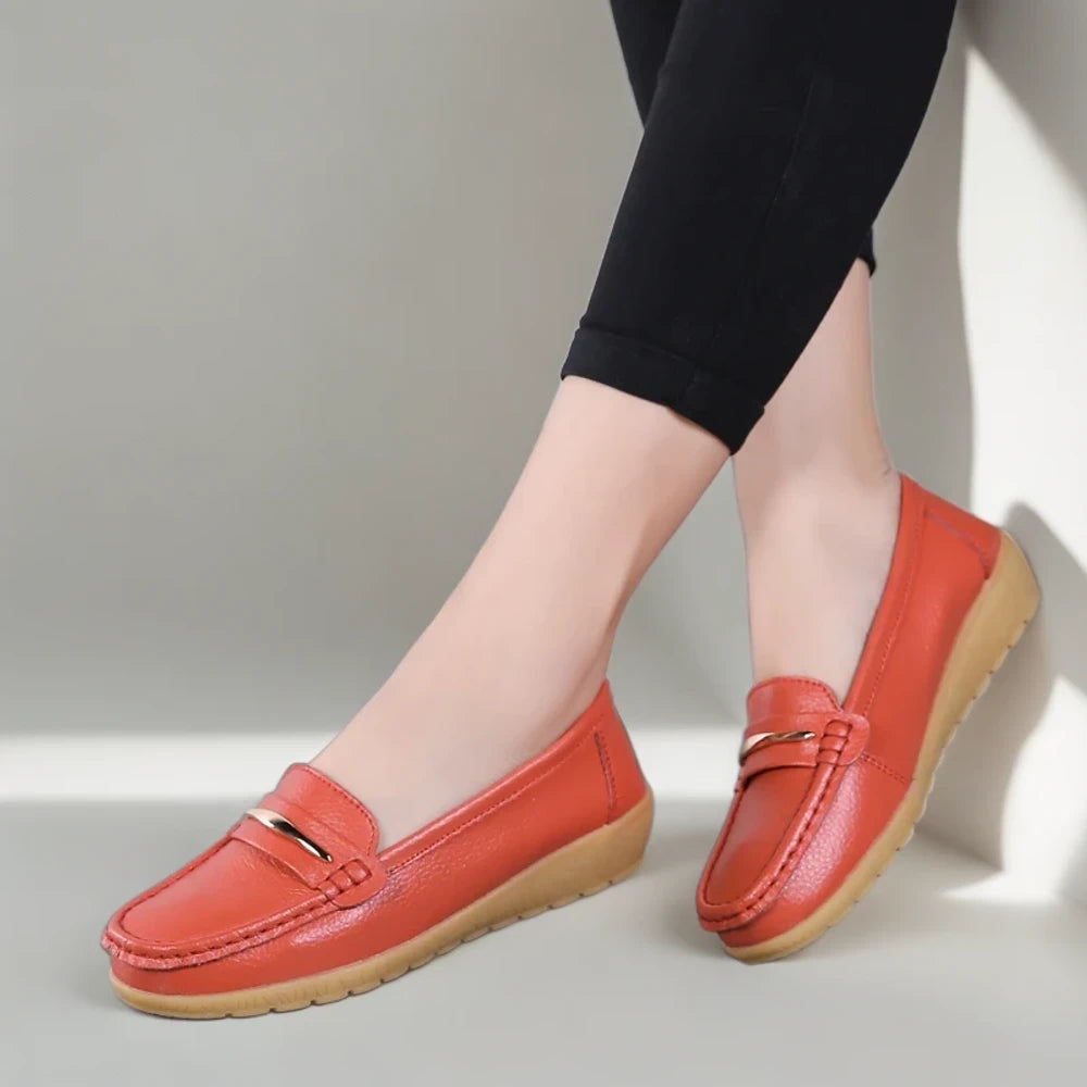 Mocassin noir pailleté femme confortable en cuir souple