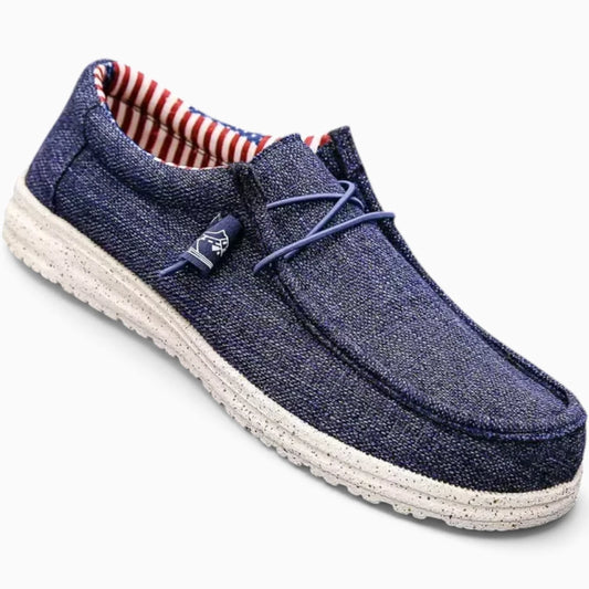 Mocassins plats en toile beige avec semelle légère, vue de dessus