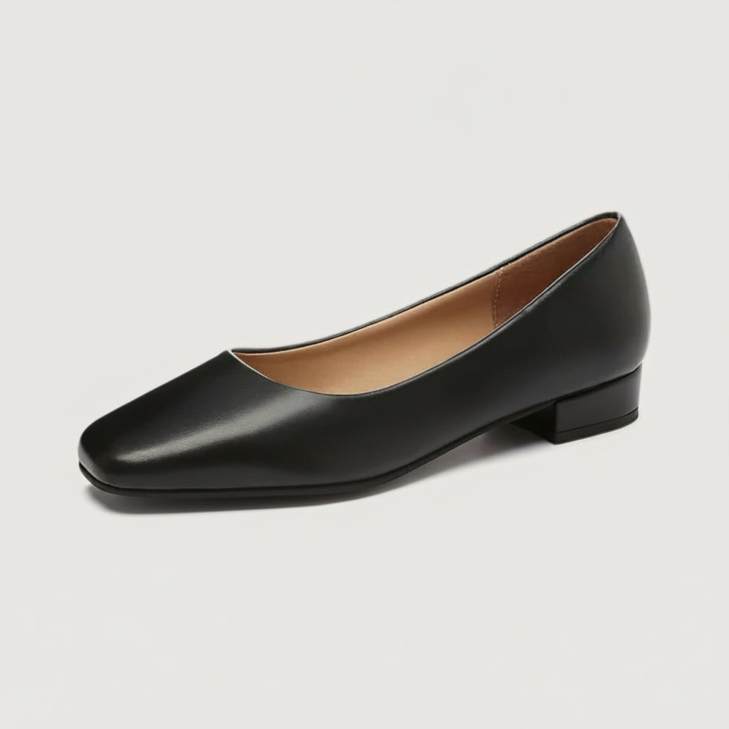 Mocassin mode noir à bout carré avec talon bas pour femme