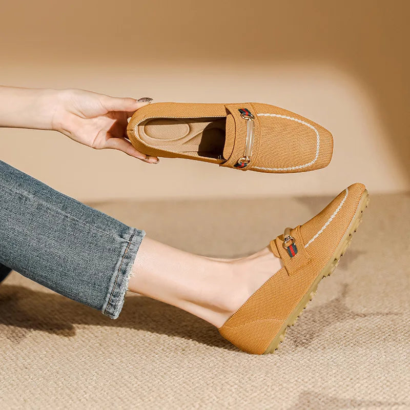 Mocassin femme sans talons, coloris Ocre