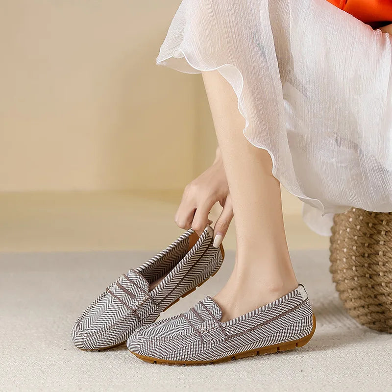 Mocassin femme sans talons, coloris Gris chiné