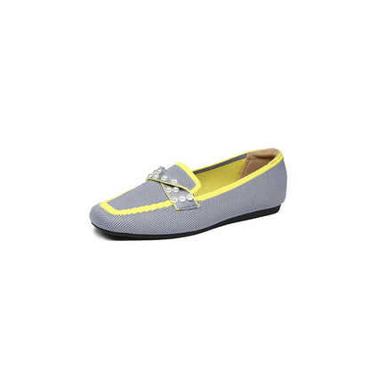 Mocassin femme sans talons, coloris Gris à liseré jaune