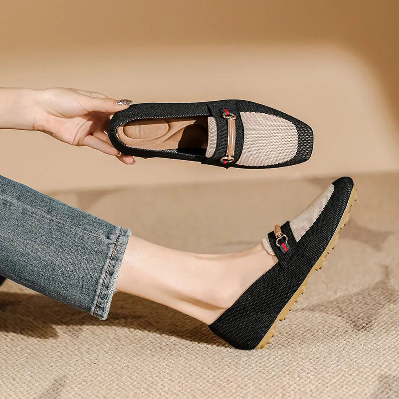 Mocassin femme sans talons, coloris Noir et beige