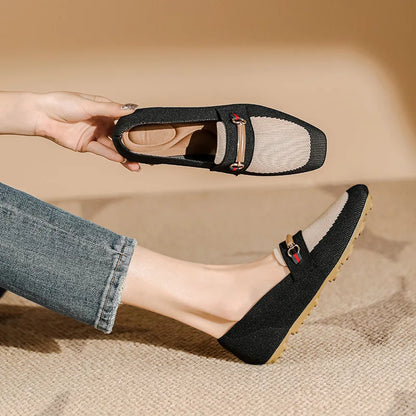 Mocassin femme sans talons, coloris Noir et beige
