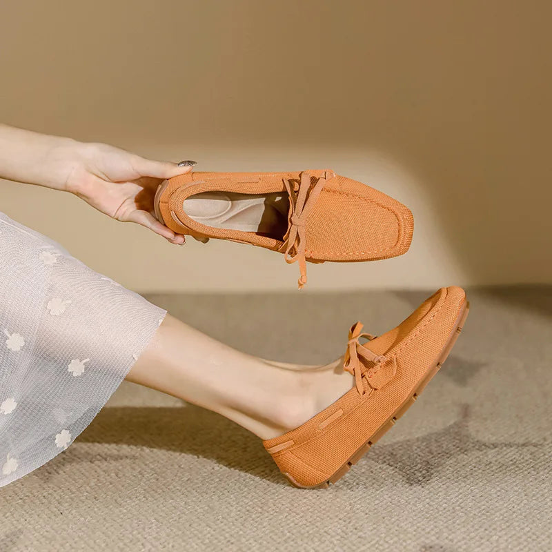 Mocassin femme sans talons, coloris Caramel nœud