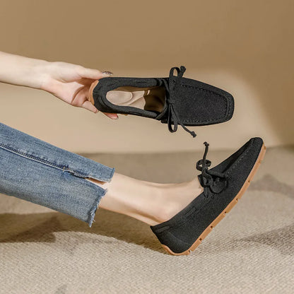 Mocassin femme sans talons, coloris Anthracite nœud