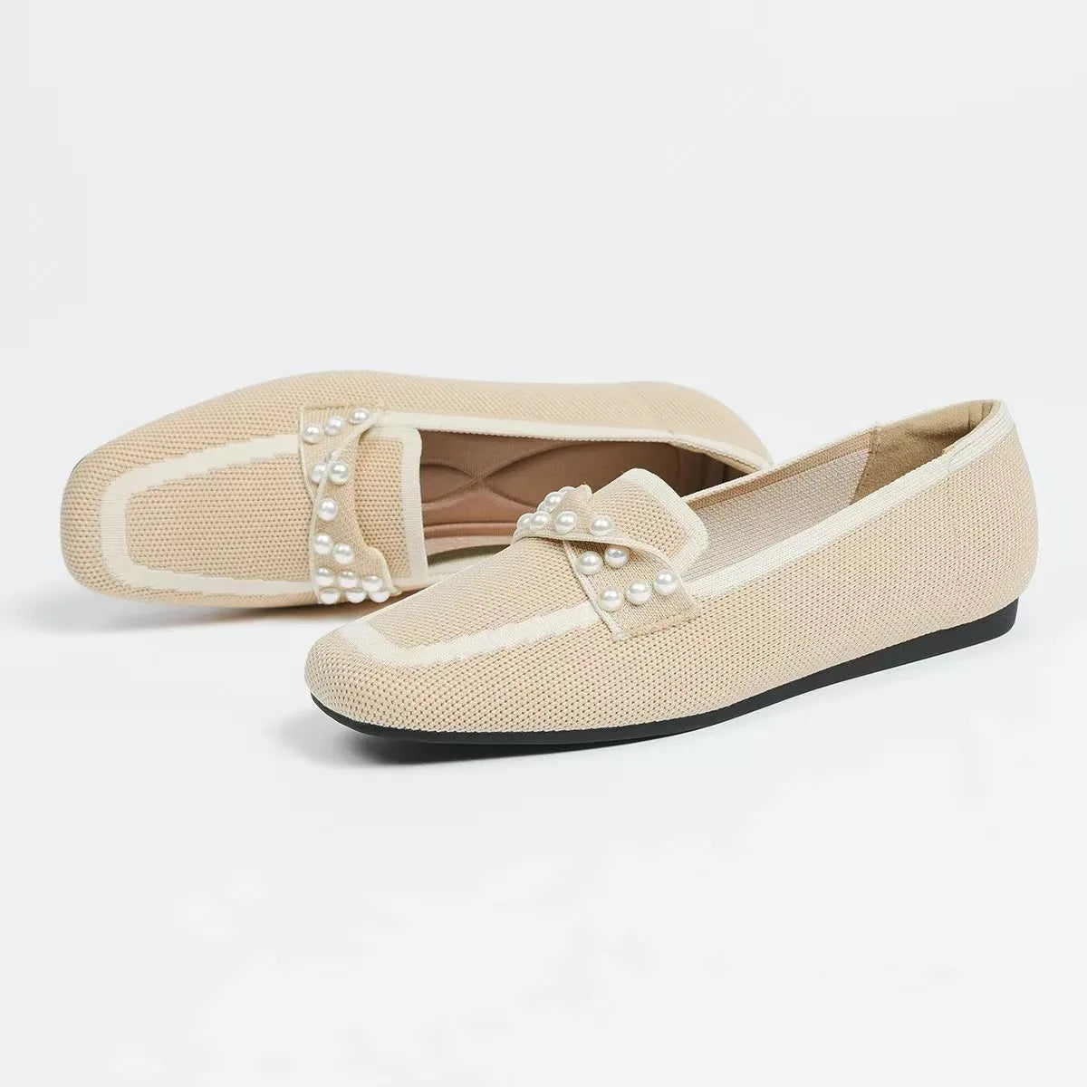 Mocassin femme sans talons, coloris Sable à perles