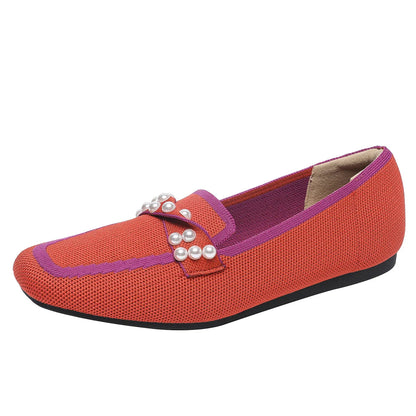 Mocassin femme sans talons, coloris Rouge à perles