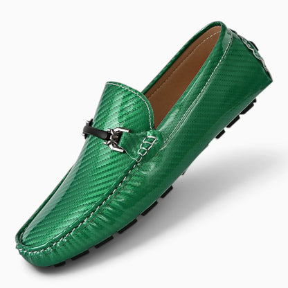 Mocassin homme vert profond sans lacet avec socquette assortie