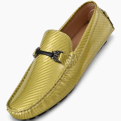 Mocassins vert homme vue de dessus montrant la teinte éclatante